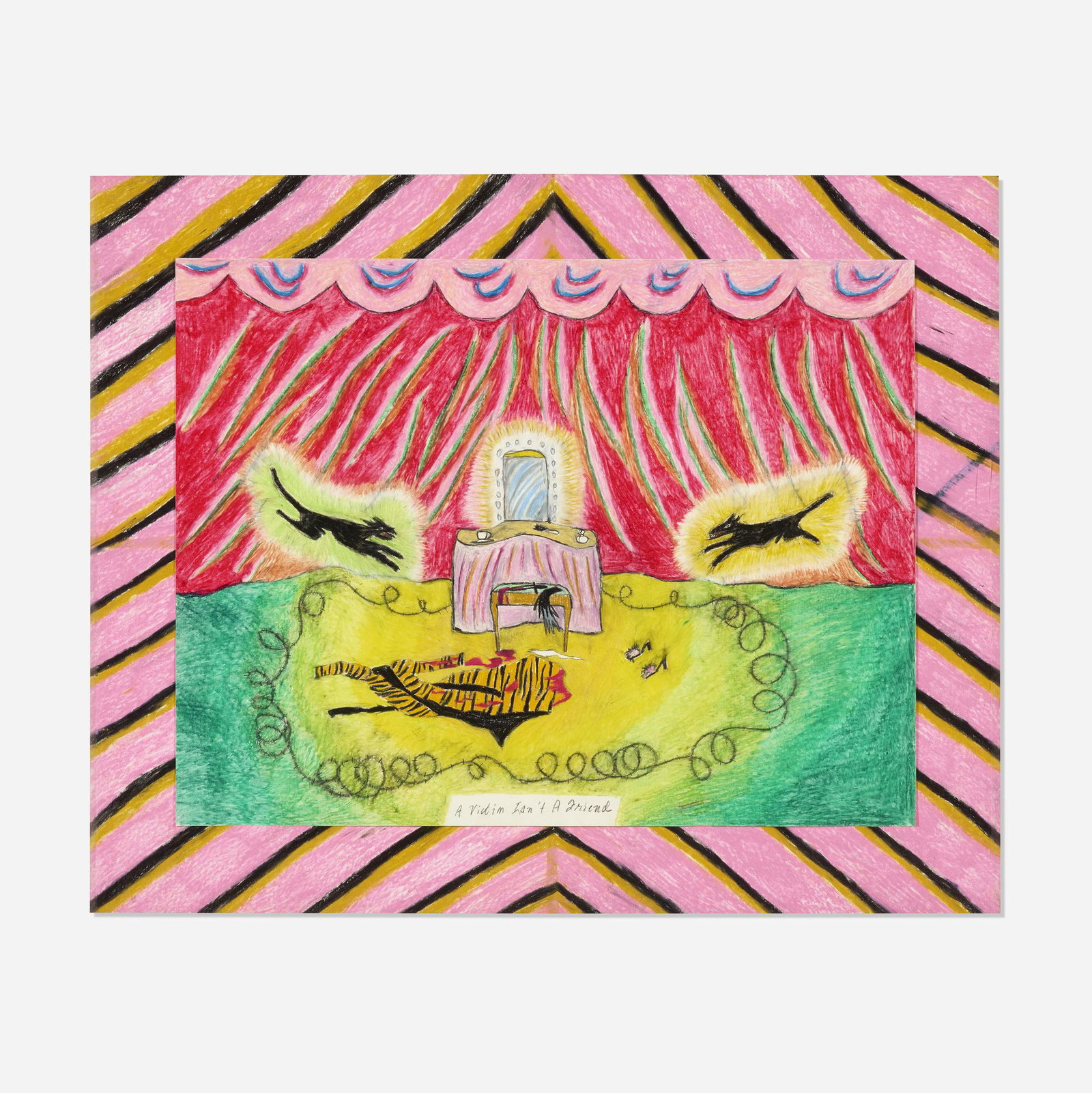 Hollis Sigler, A Victim Isn't A Friend: Hollis Sigler A Victim Isn't A Friend 1981mixed media on paper in artist's frame23 h × 28 w in (58 × 71 cm) Titled to lower edge 'A Victim Isn't a Friend'. Provenance:<