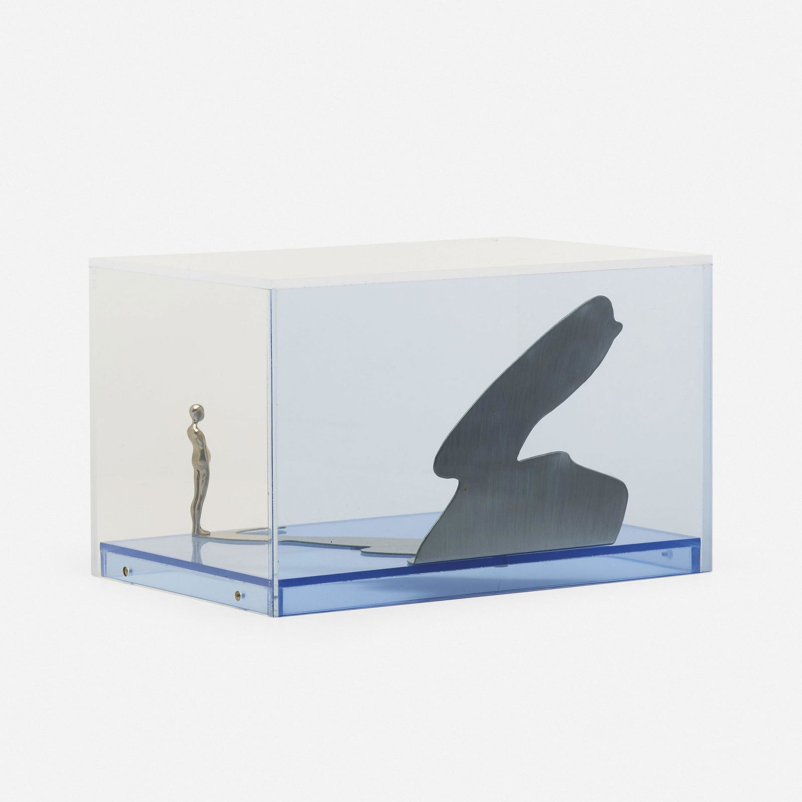 Ernest Trova, Falling Man, Shadow Figure: Ernest Trova Falling Man, Shadow Figure 1971nickel-plated bronze and Plexiglas7 h × 11.5 w × 7.375 d in (18 × 29 × 19 cm) Incised date and number to under base '71 56/150'