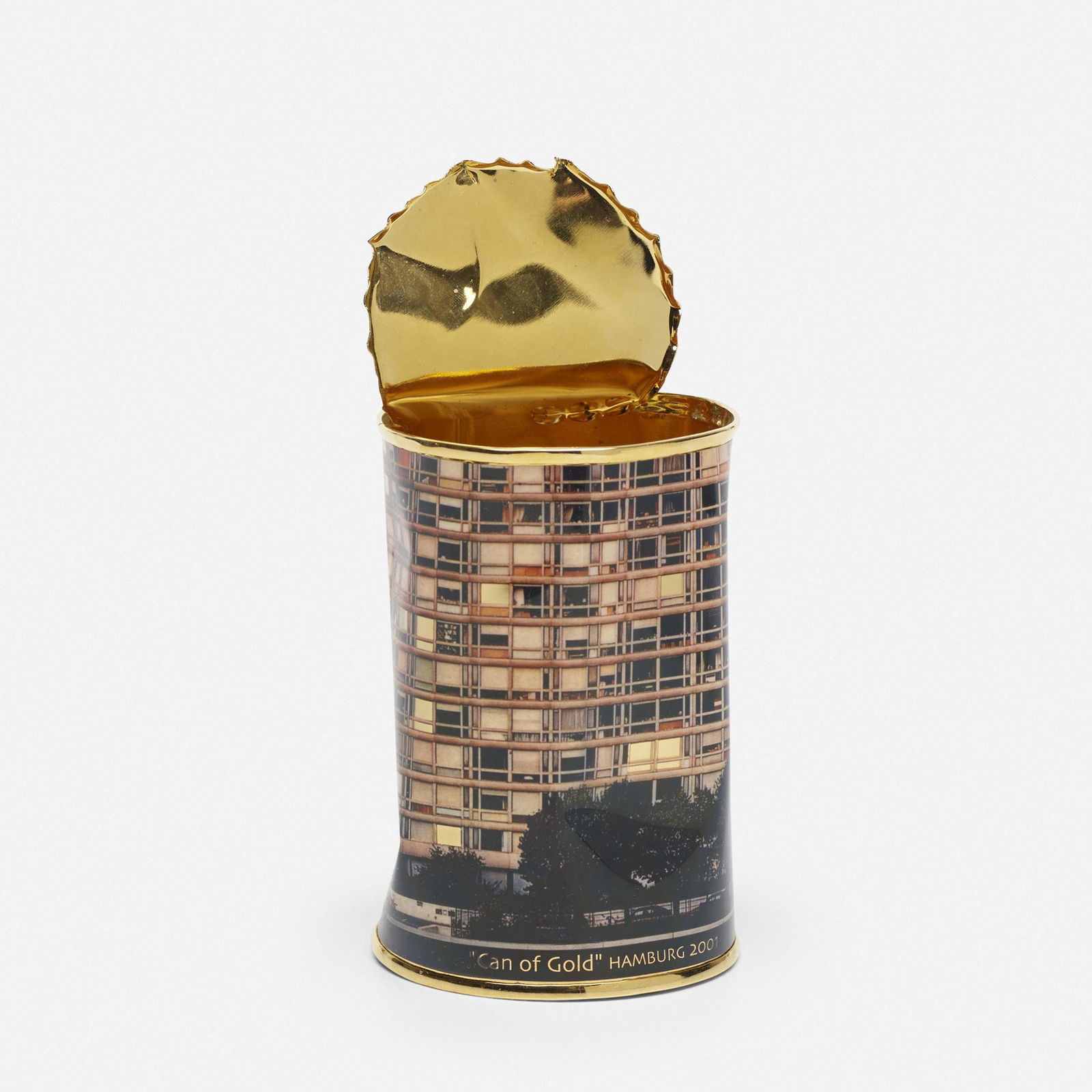 Marcel Wanders, Can of Gold: Marcel Wanders Can of Gold 2001gold-plated steel, printed label6.25 h × 3 dia in (16 × 8 cm) In 2001, Galerieexpressns in Hamburg asked Marcel Wanders to design an object for the gall