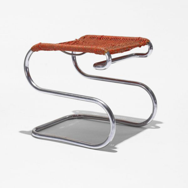 Anton Lorenz stool, model FH51: Anton Lorenz stool, model FH51 Desta Stahlmobel Germany, 1931 chrome-plated steel, dyed rush and cane 18 w x 21 d x 19 h inches Literature: Deutsche Stahlrohrmöbel, von Vegesack, pg. 51
