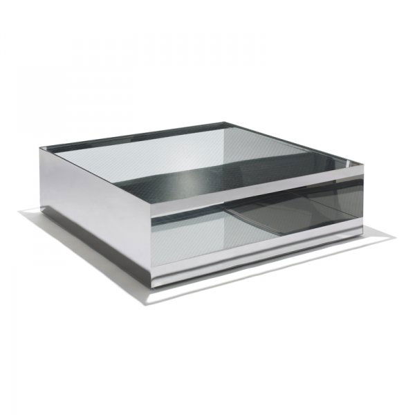 Joe D'urso low rolling table, model 6048T: Joe D'urso low rolling table, model 6048T Knoll International USA, 1980 stainless steel, safety glass 48 w x 48 d x 14.5 h inches Literature: Knoll Design, Larrabee and Vignelli, ppg. 290-291 Kno