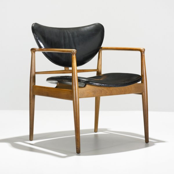 Finn Juhl armchair, model 48: Finn Juhl armchair, model 48 Niels Vodder Denmark, 1948 teak, leather 27.5 w x 25 d x 32 h inches Literature: Danish Chairs, Oda, pg. 90
