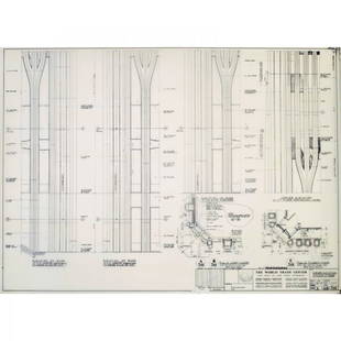 Yamasaki & Associates Elevations and Plans: Minoru Yamasaki & Associates World Trade Center (North Tower) Corner Elevations and Plans At Base USA, 1967 ink on Mylar 18 h x 24 w inches Signed with title block indicating firm, drawing number