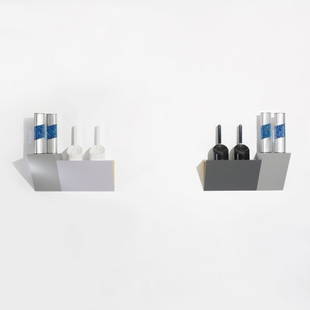 Haim Steinbach Security and Serenity: Haim Steinbach Security and Serenity USA, 1986 wood, formica, molded plastic toilet brushes, kinetic glitter lamps 95 w x 12.5 d x 29.5 h inches Literature: Endgame, Reference and Simulation in Recent