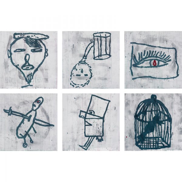 Donald Baechler No Literal Meaning Here: Donald Baechler No Literal Meaning Here (Portfolio of six works) USA, 1984 screenprint with hand coloring on wove paper 24 h x 24 w inches Signed and dated to lower right of each work 'DB 84'