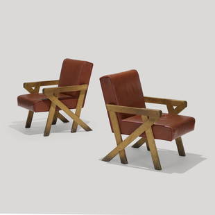 Ali Tayar, Chairs from Pop Pub, New York, pair: Ali Tayar Chairs from Pop Pub, New York, pair Turkey/USA, 2011leather, oak24 w × 30 d × 32 h in (61 × 76 × 81 cm) Provenance: Pop Pub, New York | Collecti