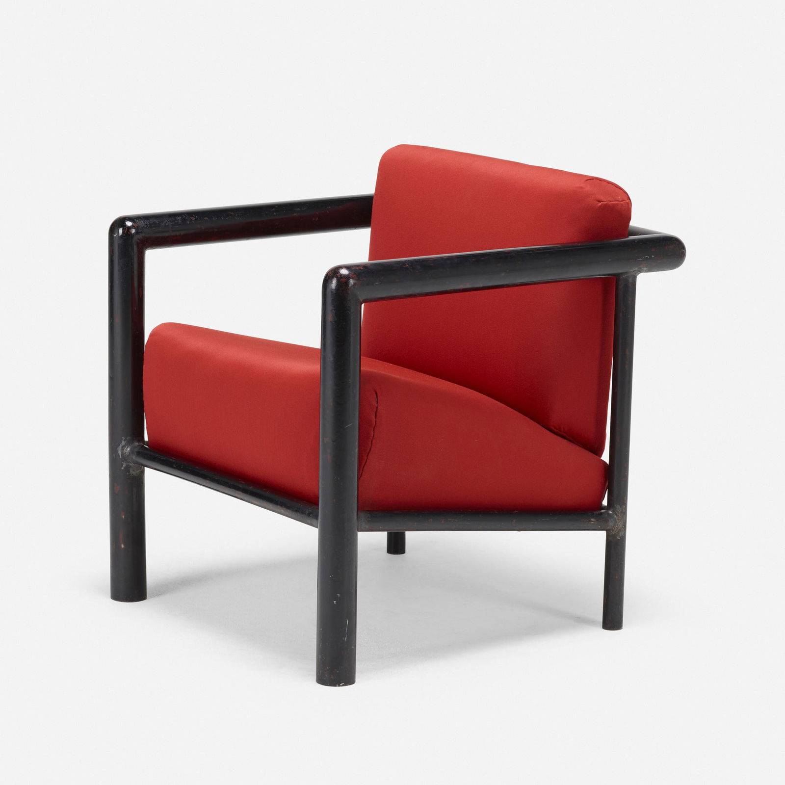 Robert Mallet-Stevens, Armchair: Robert Mallet-Stevens Armchair France, 1927enameled steel, upholstery24 w × 25 d × 26 h in (61 × 63 × 66 cm) Provenance: Barry Friedman, Ltd., New York |