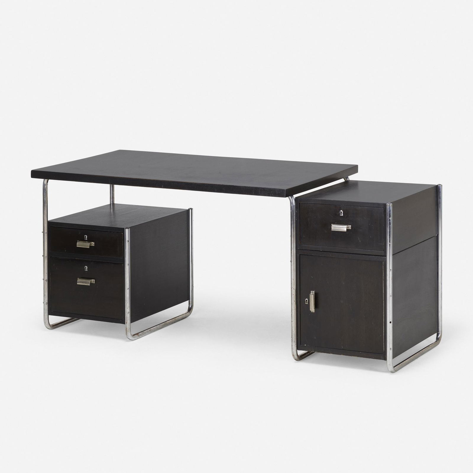 Bruno Weill (Bewe), Desk, model B287: Bruno Weill (Bewe) Desk, model B287 ThonetAustria, 1932lacquered wood, chrome-plated steel69.25 w × 31.75 d × 30.5 h in (176 × 81 × 77 cm) Desk features single pedes