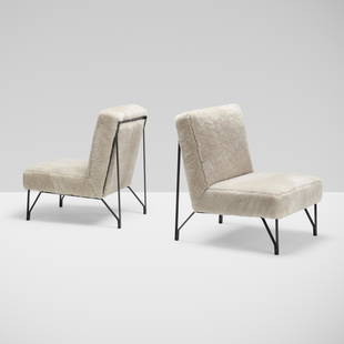 Eleanora Peduzzi-Riva, Lounge chairs, pair: Eleanora Peduzzi-Riva Lounge chairs, pair Cassina Italy, c. 1955 enameled steel, faux fur 34 h × 26 w × 30 d in (86 × 66 × 76 cm) This work will ship from Wright in