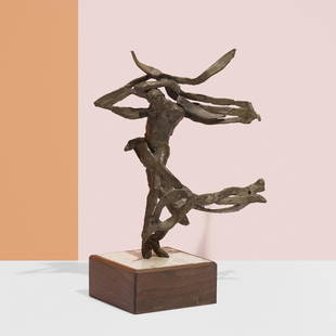 Jack Zajac, Winged Escort: Jack Zajac Winged Escort 1960 bronze, travertine, oak 17.75 h × 14 w × 6.75 d in (45 × 36 × 17 cm) This work is unique. Provenance: Felix Landau Gallery, Los Angeles |