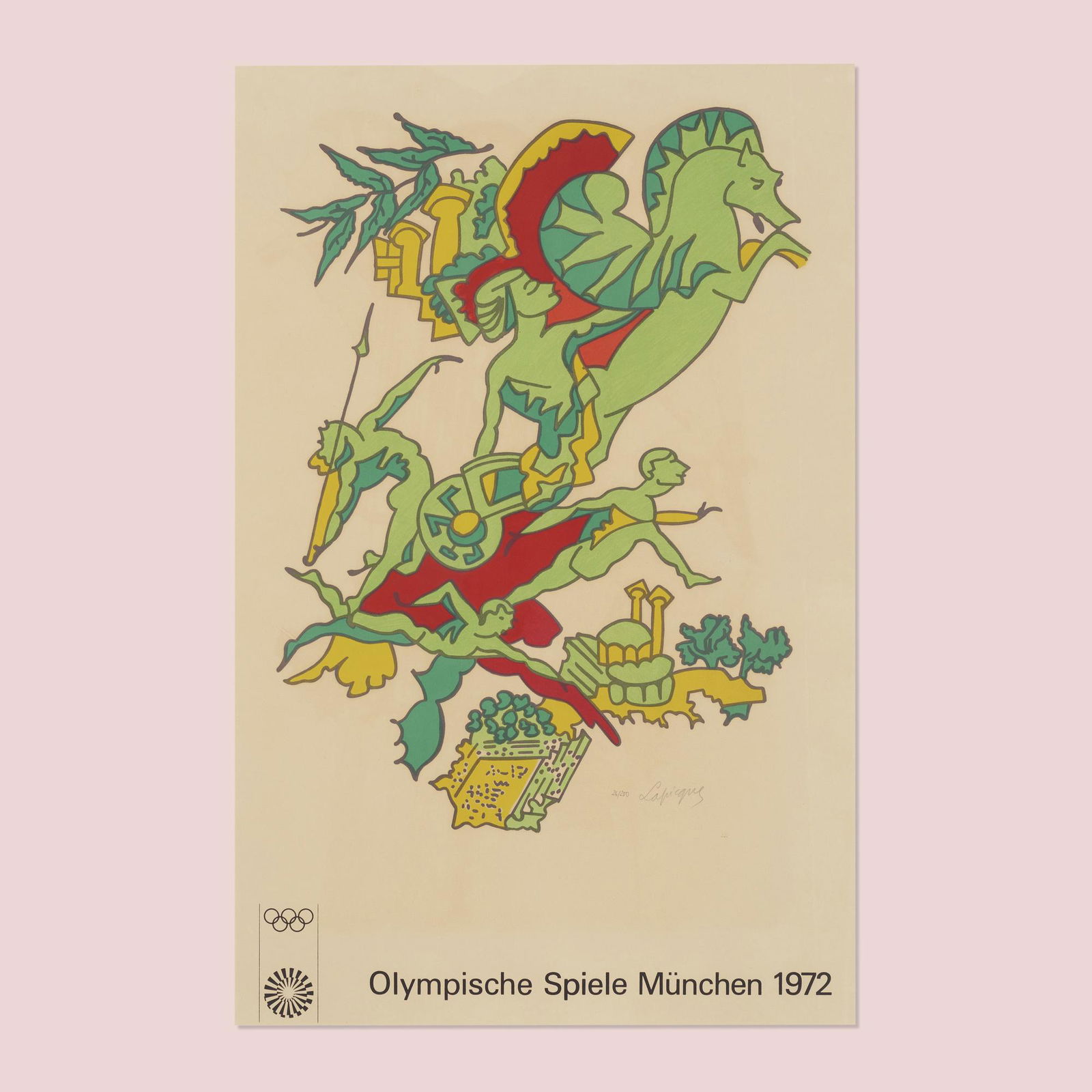 Charles Lapicque, 1972 Munich Olympic Games poster: Charles Lapicque 1972 Munich Olympic Games poster 1972lithograph in colors 39.5 h × 25.75 w in (100 × 65 cm) This poster was designed in conjunction with the 1972 Summer Olympics h