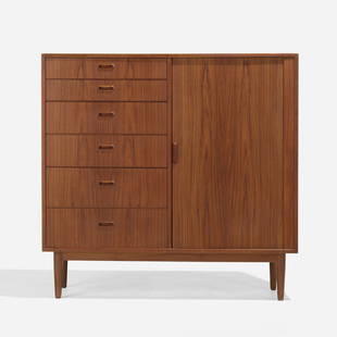 Svend Aage Madsen, Cabinet: Svend Aage Madsen Cabinet Feldballes MobelfabrikDenmark, c. 1950teak 46.5 h × 48 w × 17.75 d in (118 × 122 × 45 cm) Cabinet features six drawers and a single tamb