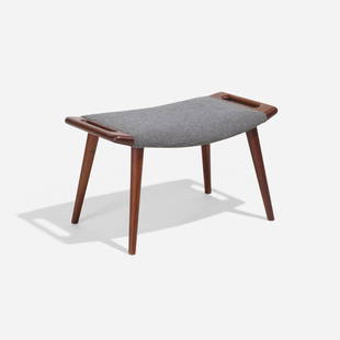 Hans J. Wegner, Papa Bear ottoman: Hans J. Wegner Papa Bear ottoman A.P. StolenDenmark, 1950stained teak, upholstery 16 h × 27.5 w × 16.25 d in (41 × 70 × 41 cm) Danish control tag to underside.