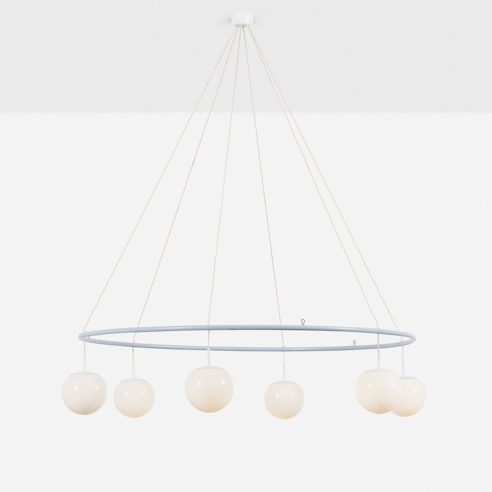 Lyfa, Chandelier: Lyfa Chandelier Denmark, c. 1965enameled steel, frosted glass, plastic 78 h × 60 dia in (198 × 152 cm) Paper manufacturer's label to fixtures 'Lyfa'.