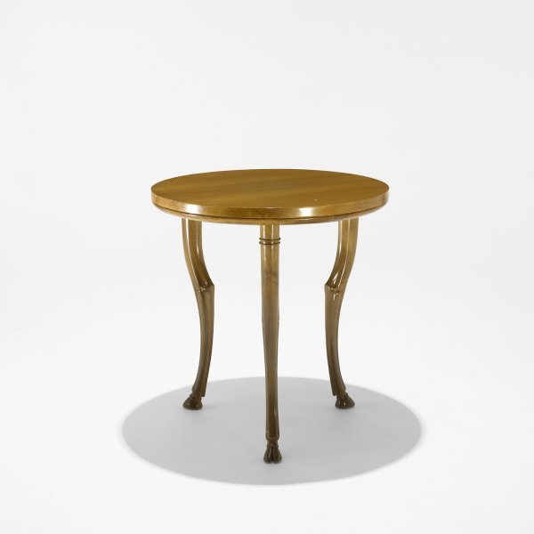 T.H. Robsjohn-Gibbings Trapeza (table): T.H. Robsjohn-Gibbings Trapeza (table) Saridis of Athens United Kingdom, 1961/c. 1990 olive wood 24 dia x 25.5 h inches Signed with applied metal manufacturer's label to underside: [Designed by T.H. R