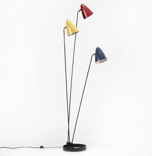 Ben Seibel floor lamp: Ben Seibel floor lamp Raymor USA, 1951 enameled steel, enameled aluminum, aluminum 13 dia x 81 h inches