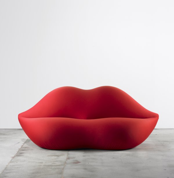 Studio 65 Bocca sofa: Studio 65 Bocca sofa Gufram Italy, 1986 elastic upholstery over polyurethane 83 w x 32 d x 33 h inches Signed with applied vinyl manufacturer's label to reverse: [Gufram Multipli 86' 105/1000 Bocca].