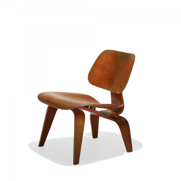 Charles and Ray Eames LCW: Charles and Ray Eames LCW Evans Products/Herman Miller USA, 1945/1948 aniline-dyed birch plywood, rubber 22 w x 24 d x 26.25 h inches Signed with decal manufacturer's label to underside: [Evans Produc