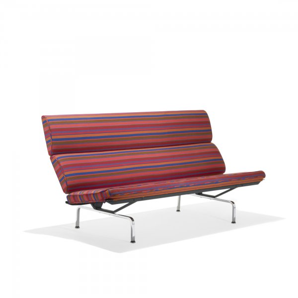 Charles and Ray Eames Compact sofa: Charles and Ray Eames Compact sofa Herman Miller USA, 1954 upholstery, chrome-plated and enameled steel 72 w x 30 d x 35 h inches This example features original Alexander Girard Mogul 081 upholstery. 