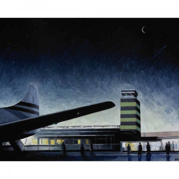 Duncan Hannah Night Flight: Duncan Hannah Night Flight 1982 oil on canvas 48 h x 60 w inches Signed to lower right 'D.H.'; signed, titled and dated to verso 'Duncan Hannah Night Flight April 1982'. Literature: Duncan Hannah: Myt