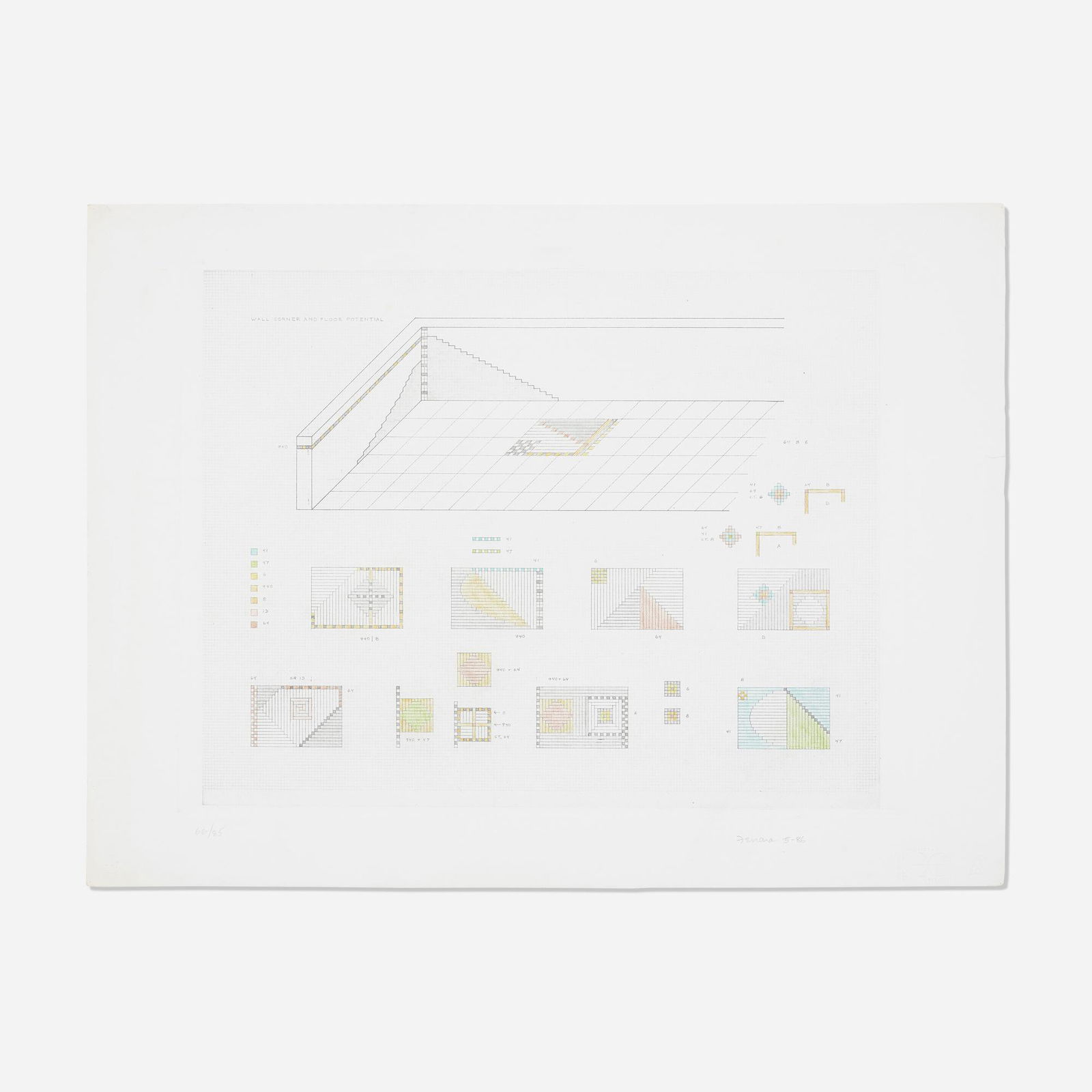 Jackie Ferrara, Untitled: Jackie Ferrara Untitled (from the Atelier Project Portfolio) 1986etching with hand-coloring on Rives BFK sheet: 22 h × 30 w in (56 × 76 cm) image: 17.5 h × 23.5 w in (44 ×