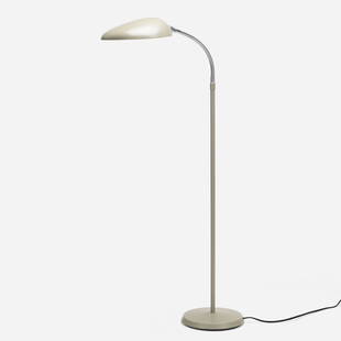 Greta Magnusson Grossman, Cobra floor lamp: Greta Magnusson Grossman Cobra floor lamp Gubi Sweden, 1950 / c. 2010 enameled steel, chrome-plated steel 54 h × 11.5 w × 28 d in (137 × 29 × 71 cm) This design won the