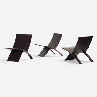 Jens Nielsen, Laminex chairs, set of three: Jens Nielsen Laminex chairs, set of three WestnofaDenmark / Norway, 1966stained beech plywood 27.5 h &times; 21.25 w &times; 29 d in (70 &times; 54 &times; 74 cm) Literature: