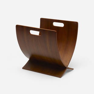 Jens Nielsen, Magazine stand: Jens Nielsen Magazine stand Denmark, c. 1965teak plywood 14 h × 12 w × 31 d in (36 × 30 × 79 cm) This work will ship from Wright in Chicago, Illinois.