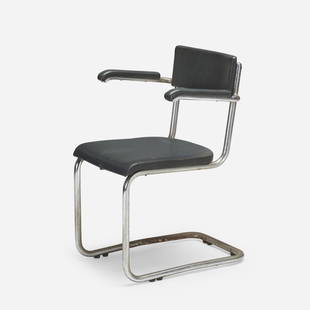 Giuseppe Pagano, attribution, Side chair: Giuseppe Pagano, attribution Side chair Italy, c. 1930 chrome-plated steel, vinyl 31.5 h × 21.25 w × 20 d in (80 × 54 × 51 cm) This work will ship from Wright in Chicago,