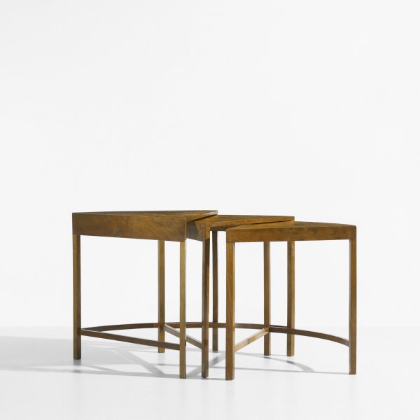 Margareta Kohler nesting tables, set of three: Margareta Kohler nesting tables, set of three Carl Bergsten Sweden, c. 1930 ash burl 19.75 w x 20.5 d x 19.75 h inches