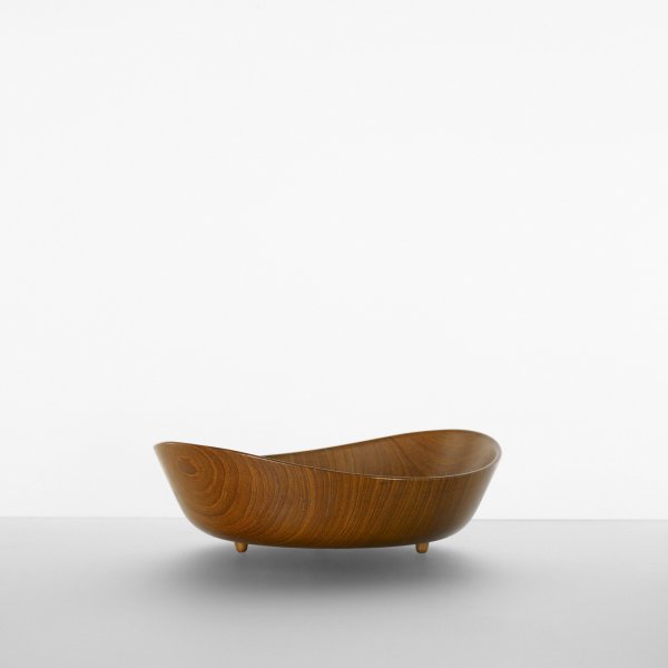 Finn Juhl bowl: Finn Juhl bowl Magne Monsen for Kay Bojesen Modeller Denmark, 1951 turned teak 9.25 w x 8.75 d x 2.75 h inches Signed with impressed manufacturer's mark to underside: [Design Finn Juhl Teak Kay Bojese