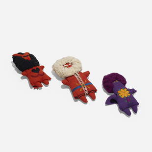 Marilyn Neuhart, dolls from Textiles & Objects: Marilyn Neuhart Collection of three dolls from Textiles & Objects USA, c. 1961linen, wool, silk 12 h × 6.5 w × 3 d in (30 × 17 × 8 cm) 11 h × 5.5 w × 2.75 d in