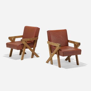 Ali Tayar, Chairs from Pop Pub, New York, pair: Ali Tayar Chairs from Pop Pub, New York, pair Turkey/USA, 2011oak, leather 32 h × 24 w × 30 d in (81 × 61 × 76 cm) Provenance: Pop Pub, New York | Priv