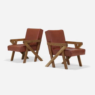 Ali Tayar, Chairs from Pop Pub, New York, pair: Ali Tayar Chairs from Pop Pub, New York, pair Turkey/USA, 2011oak, leather 32 h &times; 24 w &times; 30 d in (81 &times; 61 &times; 76 cm) Provenance: Pop Pub, New York | Priv