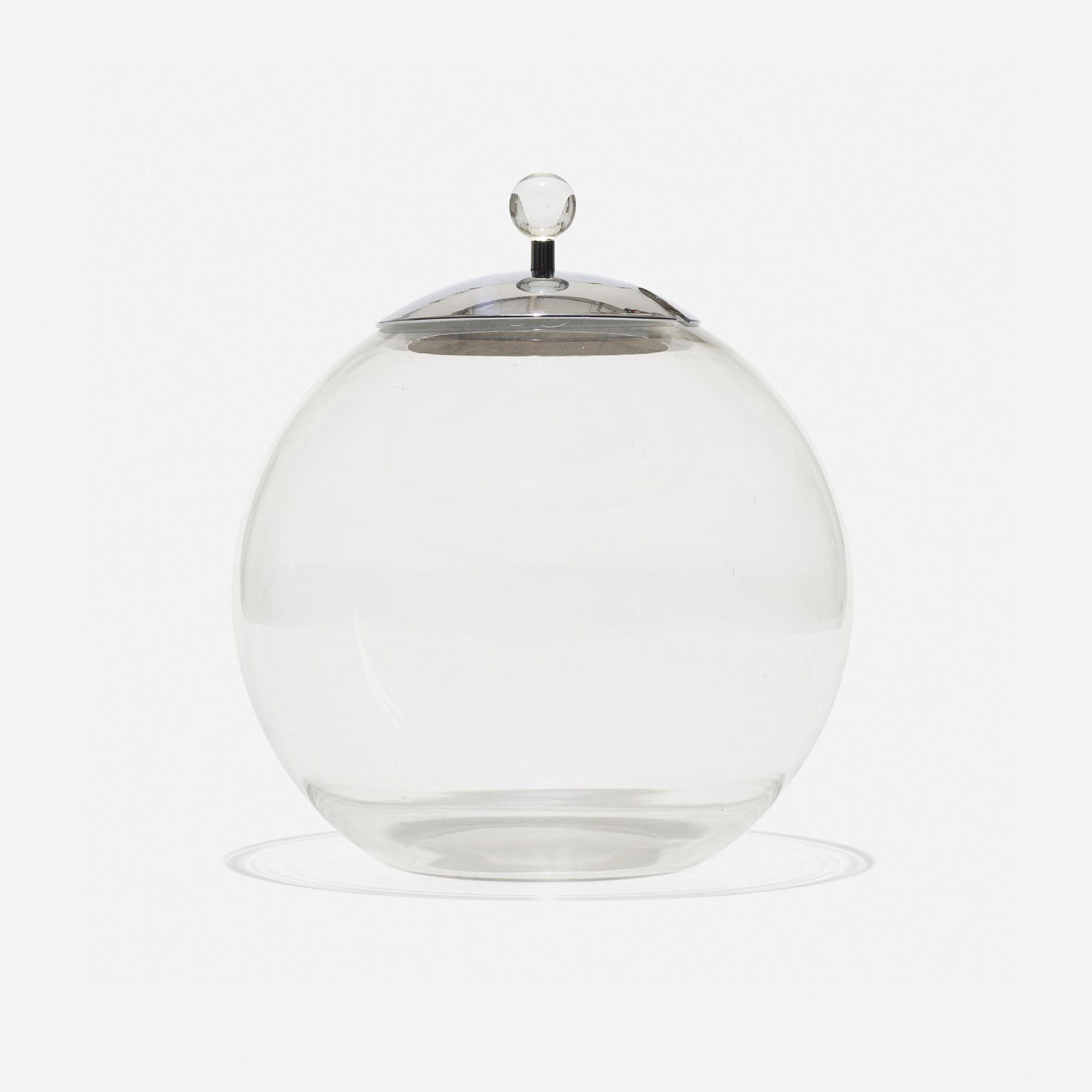 Russel Wright, Rare Punch bowl: Russel Wright Rare Punch bowl Wright Accessories CompanyUSA, c. 1935glass, chrome-plated brass 12 h × 10.5 dia in (30 × 27 cm) Literature: Collector's Enc