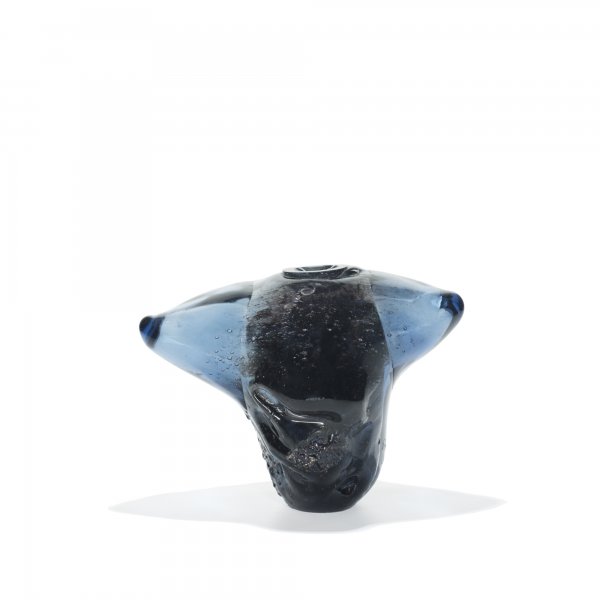 Marvin Lipofsky vessel: Marvin Lipofsky vessel USA, c. 1970 blown, pinched and fused glass 9.25 w x 7.25 d x 6.75 h inches Incised signature and inscription to edge: [To Forrest Hanks Martin Lipofsky].