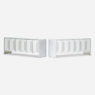 Ello Furniture Co., Cabinets, pair: Ello Furniture Co. Cabinets, pair USA, c. 1975mirrored glass, polished stainless steel 29.5 h × 75.25 w × 21.25 d in (75 × 191 × 54 cm) One cabinet features four doors