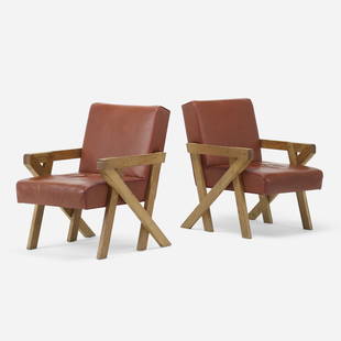 Ali Tayar, Chairs from Pop Pub, New York, pair: Ali Tayar Chairs from Pop Pub, New York, pair Turkey/USA, 2011 leather, oak 31 h × 23.75 w × 28 d in (79 × 60 × 71 cm) Provenance: Pop Pub, New York | Private Collection 