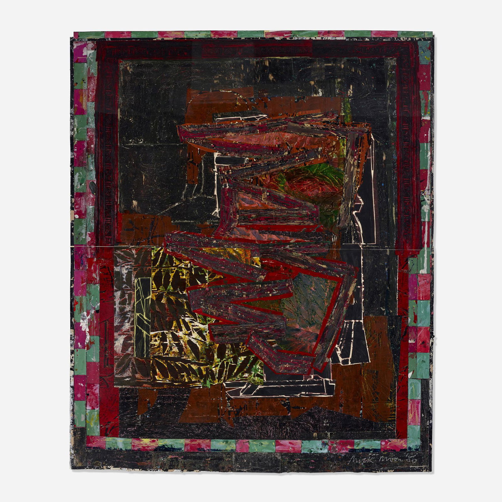 Mick Moon, Approach Work: Mick Moon Approach Work 1986monotype with paper and calico collage 73.5 h × 60 w in (187 × 152 cm) Signed and dated to lower right 'Mick Moon 86'. This work is from the edition of