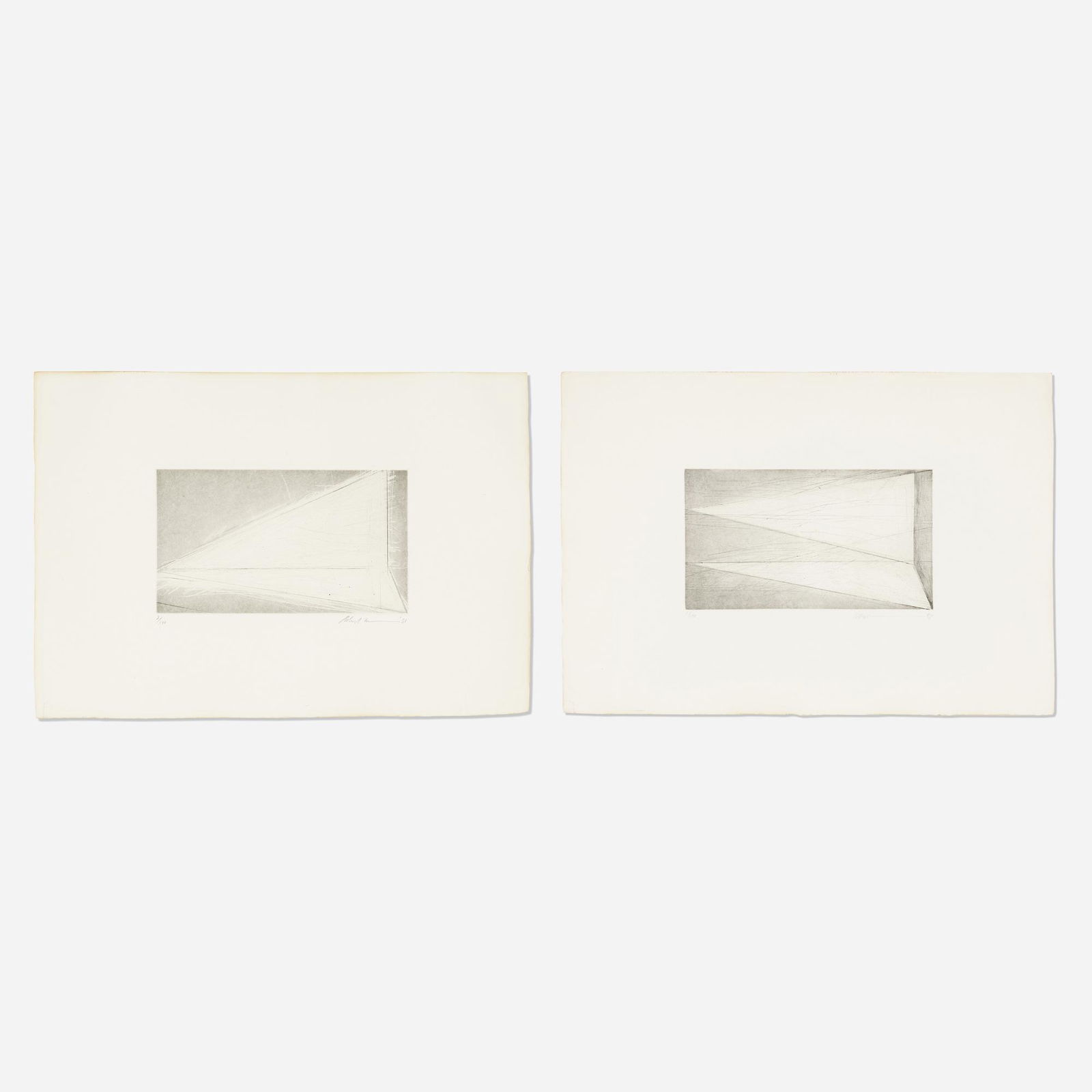 Robert Wilson, Untitled: Robert Wilson Untitled (two works from the Artifacts at the End of a Decade portfolio) 1981etching sheet: 15.25 h × 22 w in (39 × 56 cm) image: 6.375 h × 11.125 w in (16 ×