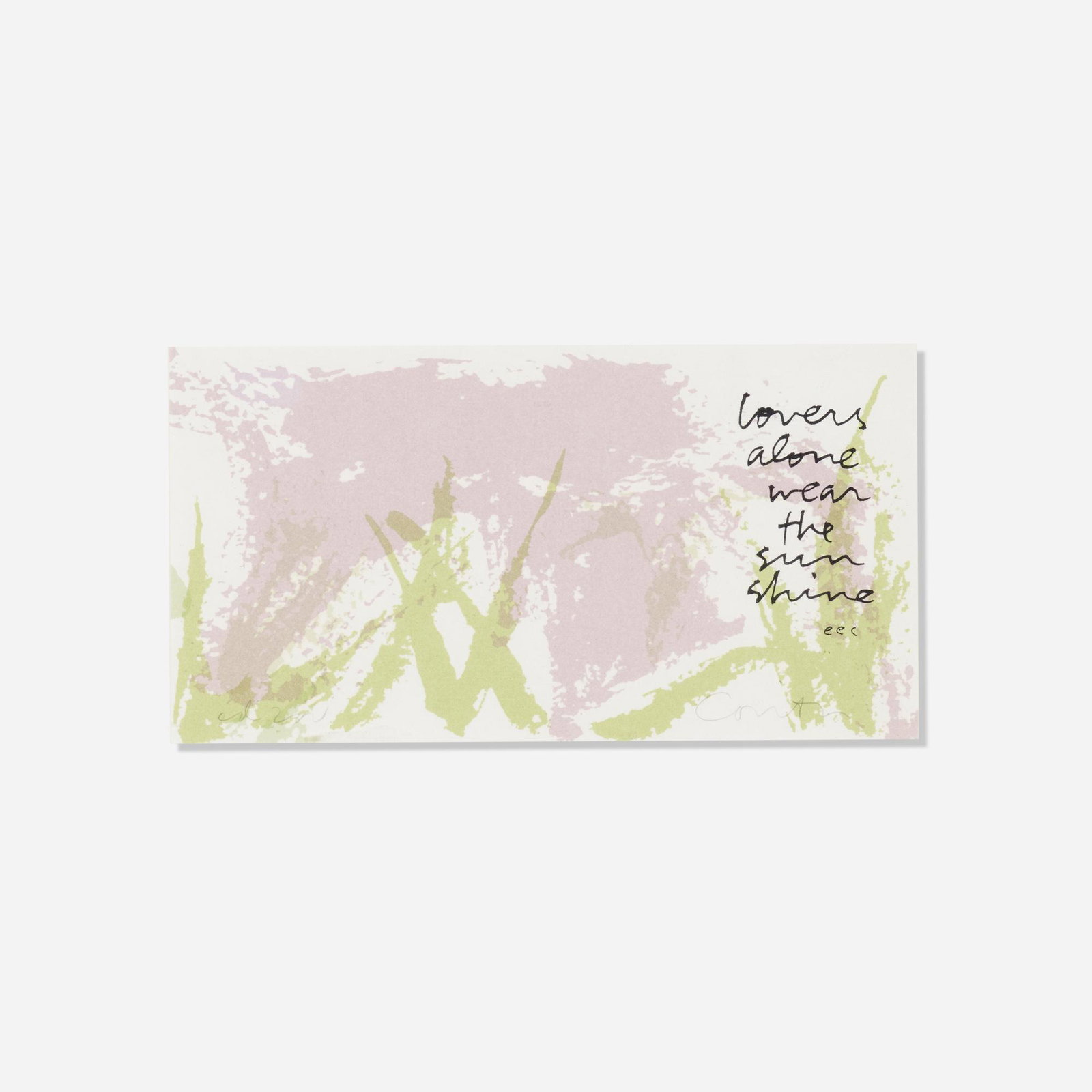 Corita Kent (Sister Mary Corita), lovers: Corita Kent (Sister Mary Corita) lovers 1983 screenprint in colors 4.875 h × 9 w in (12 × 23 cm) Signed and numbered to lower edge 'ed 200 Corita'. This work is from the edition of