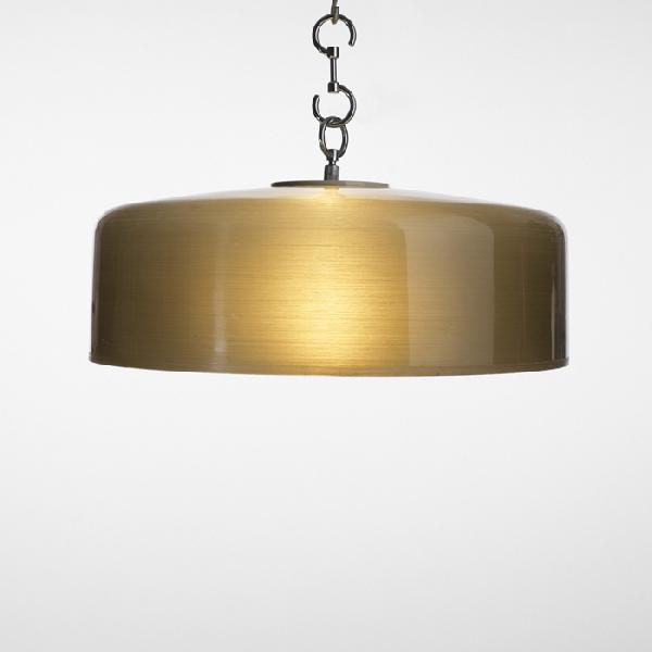 Albini and Helg hanging lamp, model 2050: Franco Albini and Franca Helg hanging lamp, model 2050 Arteluce Italy, 1963 acrylic, frosted glass, chrome-plated steel, enameled aluminum 23.25 dia x 9 h inches Decal signature to interior of shade: