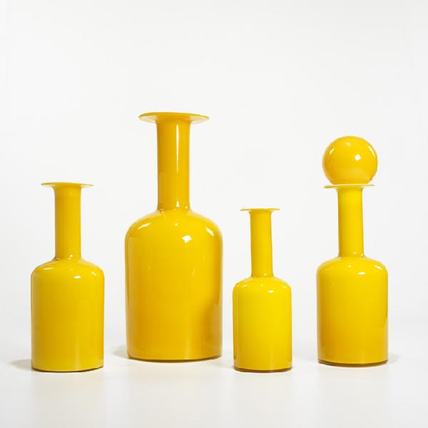 Otto Brauer Gulvvase, set of four: Otto Brauer Gulvvase, set of four Kastrup-Holmegaard Denmark, 1962/c. 1970 glass 7 dia x 17 h inches Dimensions provided for the largest example.