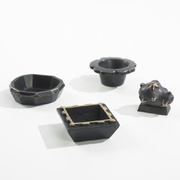 Garouste and Bonetti collection of accessories: Elizabeth Garouste and Mattia Bonetti collection of four table accessories Blome France, 1999 bronze Sold with original box for each item. Impressed signature to each example: [Blome BG].