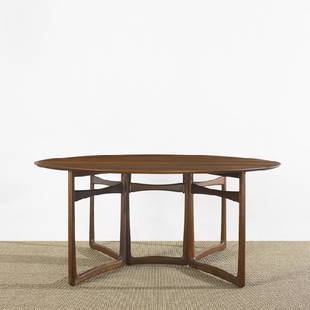 Hvidt and Mølgaard-Nielsen dining table: Peter Hvidt and Orla Mølgaard-Nielsen dining table France and Sons Denmark, c. 1960 dining table 64 w x 56 d x 28.5 h inches Table features two drop-leaves and can be utilized as a console; console