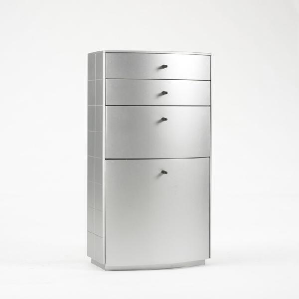 Alessandro Mendini cabinet: Alessandro Mendini cabinet from the Alessi store, Atlanta Italy, 1990 lacquered mdf, glass, plastic 23.5 w x 17.5 d x 44 h inches Cabinet features three drawers and one door concealing storage. Proven