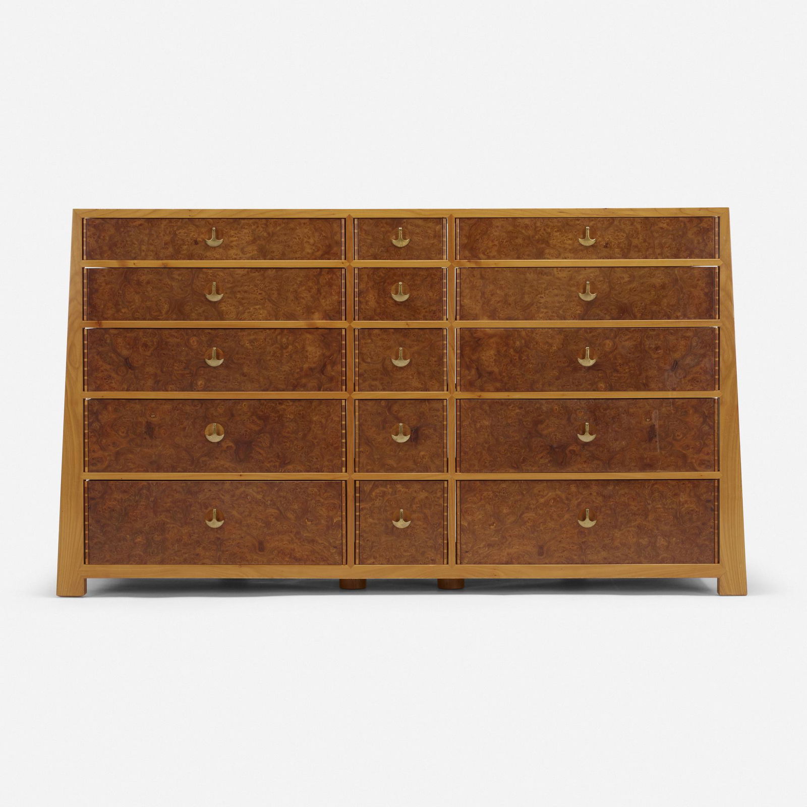John Makepeace, Fifteen cabinet: John Makepeace Fifteen cabinet United Kingdom, c. 2000elm burl, English cherry, bronze 32.5 h × 57.75 w × 20.5 d in (83 × 147 × 52 cm) Cabinet features fifteen drawers.