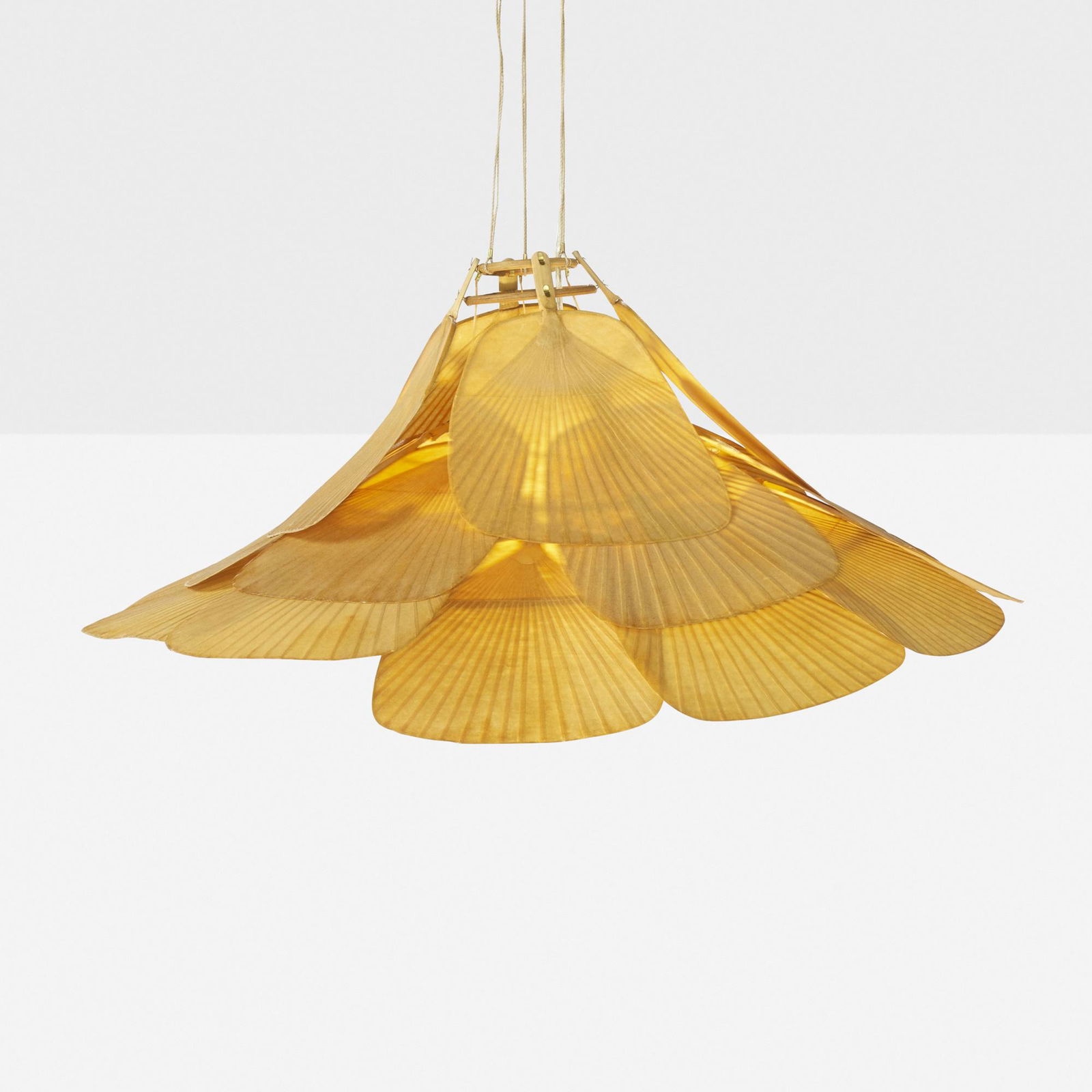 Ingo Maurer, Ninju-Ichi pendant lamp: Ingo Maurer Ninju-Ichi pendant lamp Design M/Ingo MaurerGermany / Japan, c. 1975enameled steel, bamboo, paper, brass 82 h × 30 dia in (208 × 76 cm) Paper manufacturer's label