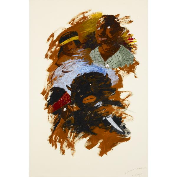Robert Colescott He Was Called the Buffalo's…: Robert Colescott He Was Called the Buffalo's Brother USA, 1989 oil on paper 44 h x 30 w inches Signed, titled and dated to lower right 'He Was Called The Buffalo's Brother R. Colescott 89'. Provenance