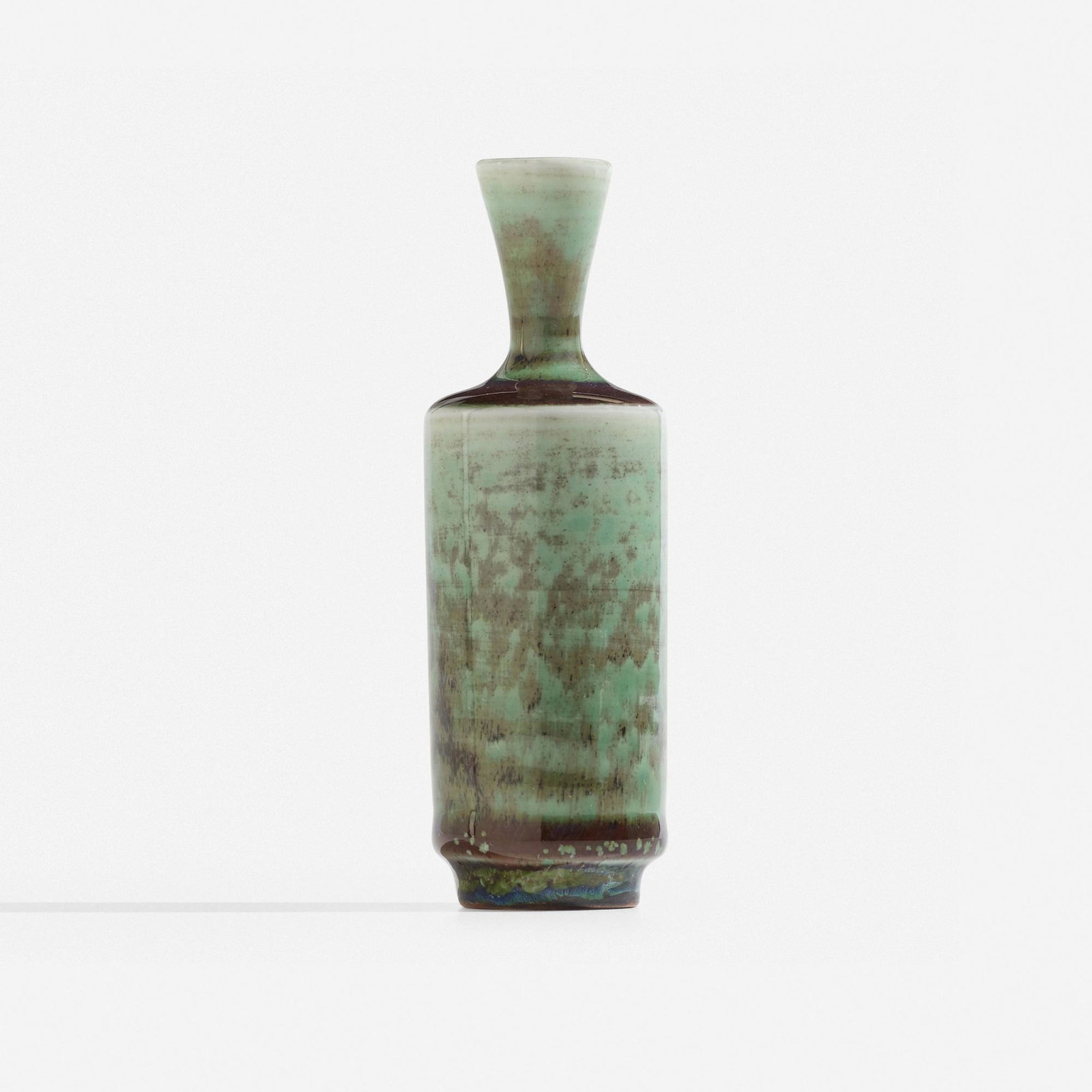 Berndt Friberg, Miniature vase: Berndt Friberg Miniature vase Gustavsberg 1975 glazed stoneware 4.5 h × 1.5 dia in (11 × 4 cm) Incised signature and date with studio mark to underside 'Friberg 75'.